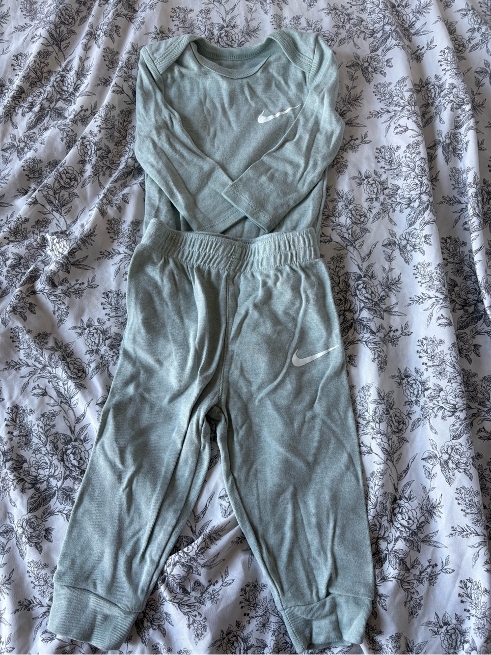 Nike Sage Green Long Sleeve Infant Bodysuit with White Swoosh
